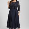 Mother of the Bride Dresses | A-line Boat Neck Illusion Tea-Length Lace Chiffon Mother of the Bride Dress With Sequins As Picture – Womens