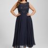 Mother of the Bride Dresses | A-line Boat Neck Illusion Tea-Length Lace Chiffon Mother of the Bride Dress With Sequins As Picture – Womens