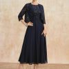 Mother of the Bride Dresses | A-line Boat Neck Illusion Tea-Length Lace Chiffon Mother of the Bride Dress With Sequins As Picture – Womens