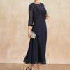 Mother of the Bride Dresses | A-line Boat Neck Illusion Tea-Length Lace Chiffon Mother of the Bride Dress With Sequins As Picture – Womens