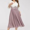 Mother of the Bride Dresses | A-line Collared V-Neck Tea-Length Satin Chiffon Mother of the Bride Dress With Appliques Lace Dusk – Womens