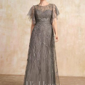 Mother of the Bride Dresses | A-line Illusion Scoop Floor-Length Lace Mother of the Bride Dress With Sequins As Picture – Womens