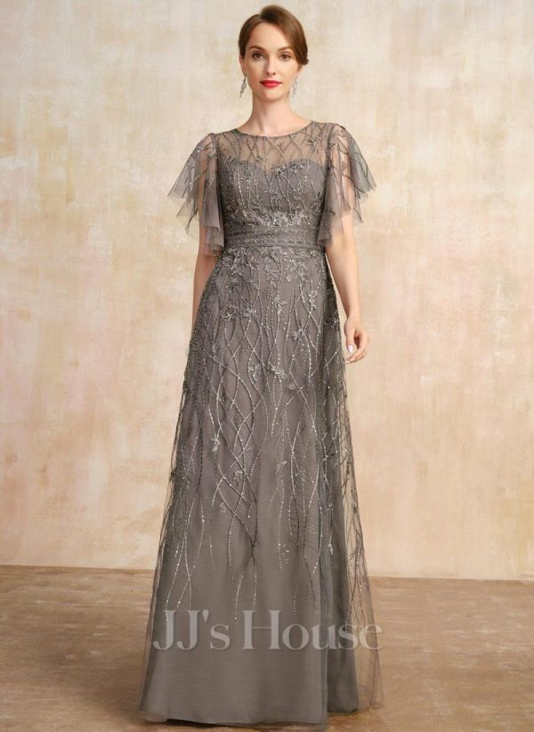 Mother of the Bride Dresses | A-line Illusion Scoop Floor-Length Lace Mother of the Bride Dress With Sequins As Picture – Womens