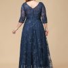 Mother of the Bride Dresses | A-line Illusion Scoop Floor-Length Lace Mother of the Bride Dress With Sequins Navy Blue – Womens