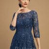 Mother of the Bride Dresses | A-line Illusion Scoop Floor-Length Lace Mother of the Bride Dress With Sequins Navy Blue – Womens