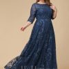 Mother of the Bride Dresses | A-line Illusion Scoop Floor-Length Lace Mother of the Bride Dress With Sequins Navy Blue – Womens