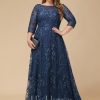 Mother of the Bride Dresses | A-line Illusion Scoop Floor-Length Lace Mother of the Bride Dress With Sequins Navy Blue – Womens