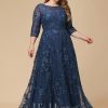 Mother of the Bride Dresses | A-line Illusion Scoop Floor-Length Lace Mother of the Bride Dress With Sequins Navy Blue – Womens