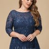 Mother of the Bride Dresses | A-line Illusion Scoop Floor-Length Lace Mother of the Bride Dress With Sequins Navy Blue – Womens