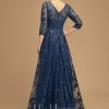 Mother of the Bride Dresses | A-line Illusion Scoop Floor-Length Lace Mother of the Bride Dress With Sequins Navy Blue – Womens