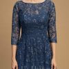 Mother of the Bride Dresses | A-line Illusion Scoop Floor-Length Lace Mother of the Bride Dress With Sequins Navy Blue – Womens