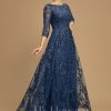 Mother of the Bride Dresses | A-line Illusion Scoop Floor-Length Lace Mother of the Bride Dress With Sequins Navy Blue – Womens