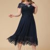 Mother of the Bride Dresses | A-line Illusion Scoop Tea-Length Lace Chiffon Mother of the Bride Dress With Sequins As Picture – Womens