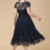 Mother of the Bride Dresses | A-line Illusion Scoop Tea-Length Lace Chiffon Mother of the Bride Dress With Sequins As Picture – Womens