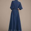 Mother of the Bride Dresses | A-line Queen Anne Ankle-Length Chiffon Mother of the Bride Dress With Sequins Beading Pleated Navy Blue – Womens