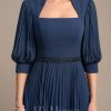 Mother of the Bride Dresses | A-line Queen Anne Ankle-Length Chiffon Mother of the Bride Dress With Sequins Beading Pleated Navy Blue – Womens