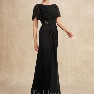 Mother of the Bride Dresses | A-line Scoop Ankle-Length Chiffon Mother of the Bride Dress With Beading Pleated Black – Womens