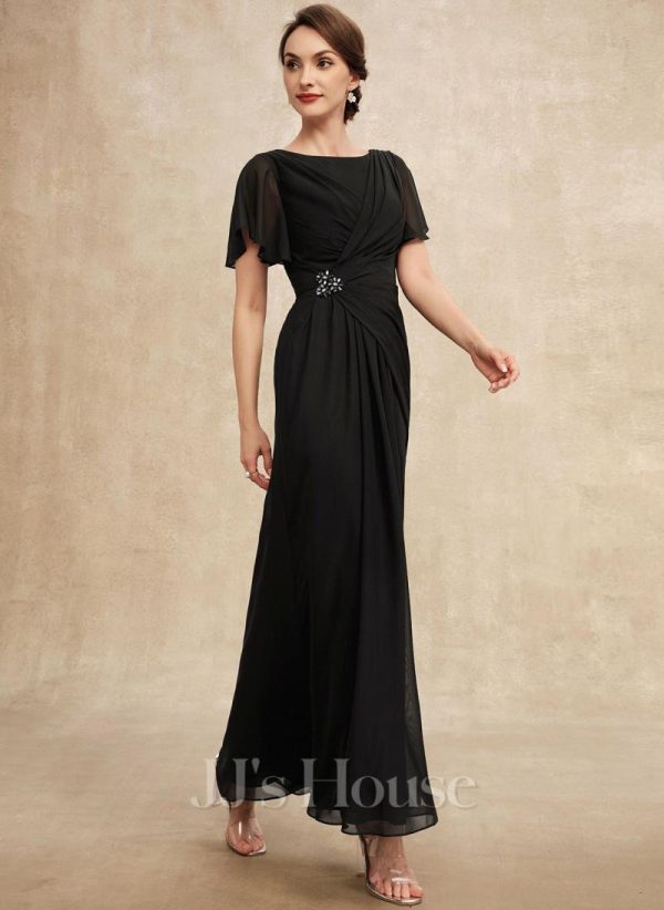 Mother of the Bride Dresses | A-line Scoop Ankle-Length Chiffon Mother of the Bride Dress With Beading Pleated Black – Womens