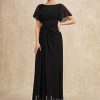 Mother of the Bride Dresses | A-line Scoop Ankle-Length Chiffon Mother of the Bride Dress With Beading Pleated Black – Womens