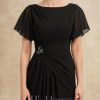 Mother of the Bride Dresses | A-line Scoop Ankle-Length Chiffon Mother of the Bride Dress With Beading Pleated Black – Womens