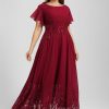 Mother of the Bride Dresses | A-line Scoop Ankle-Length Lace Chiffon Mother of the Bride Dress With Sequins Burgundy – Womens