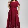 Mother of the Bride Dresses | A-line Scoop Ankle-Length Lace Chiffon Mother of the Bride Dress With Sequins Burgundy – Womens