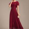 Mother of the Bride Dresses | A-line Scoop Ankle-Length Lace Chiffon Mother of the Bride Dress With Sequins Burgundy – Womens