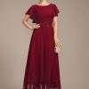 Mother of the Bride Dresses | A-line Scoop Ankle-Length Lace Chiffon Mother of the Bride Dress With Sequins Burgundy – Womens