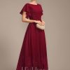 Mother of the Bride Dresses | A-line Scoop Ankle-Length Lace Chiffon Mother of the Bride Dress With Sequins Burgundy – Womens