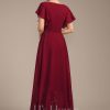 Mother of the Bride Dresses | A-line Scoop Ankle-Length Lace Chiffon Mother of the Bride Dress With Sequins Burgundy – Womens