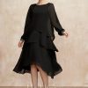 Mother of the Bride Dresses | A-line Scoop Asymmetrical Chiffon Mother of the Bride Dress With Beading Black – Womens