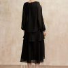 Mother of the Bride Dresses | A-line Scoop Asymmetrical Chiffon Mother of the Bride Dress With Beading Black – Womens