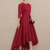 Mother of the Bride Dresses | A-line Scoop Asymmetrical Satin Lace Mother of the Bride Dress With Sequins Burgundy – Womens