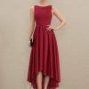 Mother of the Bride Dresses | A-line Scoop Asymmetrical Satin Lace Mother of the Bride Dress With Sequins Burgundy – Womens