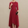 Mother of the Bride Dresses | A-line Scoop Asymmetrical Satin Lace Mother of the Bride Dress With Sequins Burgundy – Womens