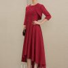 Mother of the Bride Dresses | A-line Scoop Asymmetrical Satin Lace Mother of the Bride Dress With Sequins Burgundy – Womens