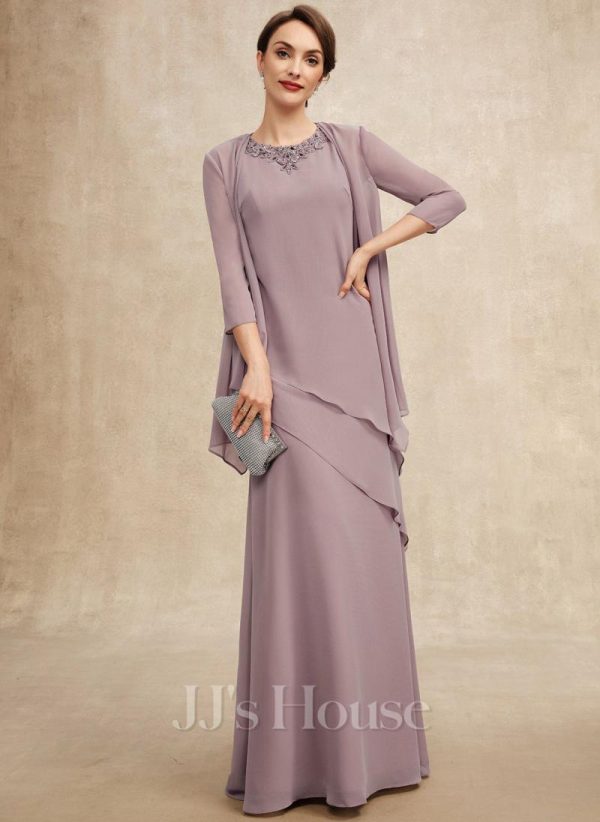 Mother of the Bride Dresses | A-line Scoop Floor-Length Chiffon Mother of the Bride Dress With Beading Dusk – Womens