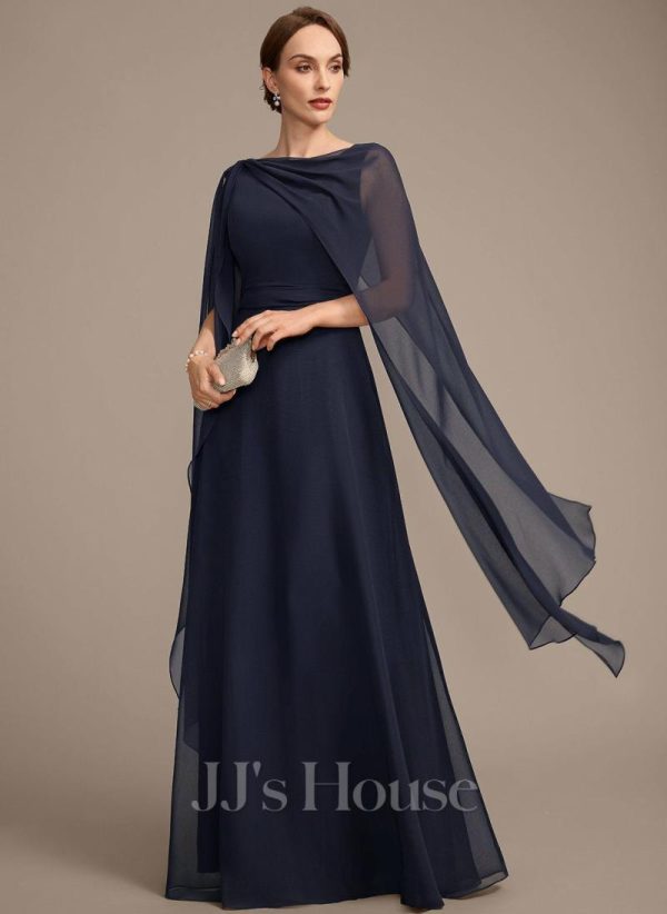 Mother of the Bride Dresses | A-line Scoop Floor-Length Chiffon Mother of the Bride Dress With Bow Pleated As Picture – Womens