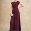 Mother of the Bride Dresses | A-line Scoop Floor-Length Chiffon Mother of the Bride Dress With Pleated Appliques Lace Cabernet – Womens