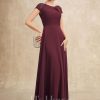 Mother of the Bride Dresses | A-line Scoop Floor-Length Chiffon Mother of the Bride Dress With Pleated Appliques Lace Cabernet – Womens