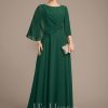 Mother of the Bride Dresses | A-line Scoop Floor-Length Chiffon Mother of the Bride Dress With Pleated Beading Dark Green – Womens