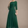 Mother of the Bride Dresses | A-line Scoop Floor-Length Chiffon Mother of the Bride Dress With Pleated Beading Dark Green – Womens