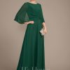 Mother of the Bride Dresses | A-line Scoop Floor-Length Chiffon Mother of the Bride Dress With Pleated Beading Dark Green – Womens