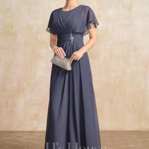 Mother of the Bride Dresses | A-line Scoop Floor-Length Chiffon Mother of the Bride Dress With Pleated Beading Stormy – Womens