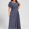 Mother of the Bride Dresses | A-line Scoop Floor-Length Chiffon Mother of the Bride Dress With Pleated Beading Stormy – Womens