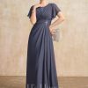 Mother of the Bride Dresses | A-line Scoop Floor-Length Chiffon Mother of the Bride Dress With Pleated Beading Stormy – Womens