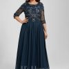 Mother of the Bride Dresses | A-line Scoop Floor-Length Lace Chiffon Mother of the Bride Dress With Sequins Dark Navy – Womens