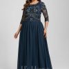 Mother of the Bride Dresses | A-line Scoop Floor-Length Lace Chiffon Mother of the Bride Dress With Sequins Dark Navy – Womens