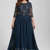 Mother of the Bride Dresses | A-line Scoop Floor-Length Lace Chiffon Mother of the Bride Dress With Sequins Dark Navy – Womens