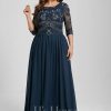 Mother of the Bride Dresses | A-line Scoop Floor-Length Lace Chiffon Mother of the Bride Dress With Sequins Dark Navy – Womens